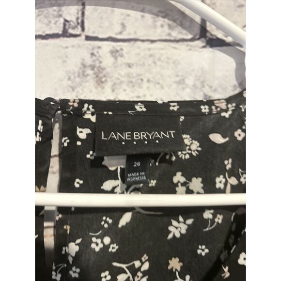 Blue/black Floral Lane Bryant Short Sleeve Faux Wrap Blouse Top Women’s Size 26 - Picture 4 of 6